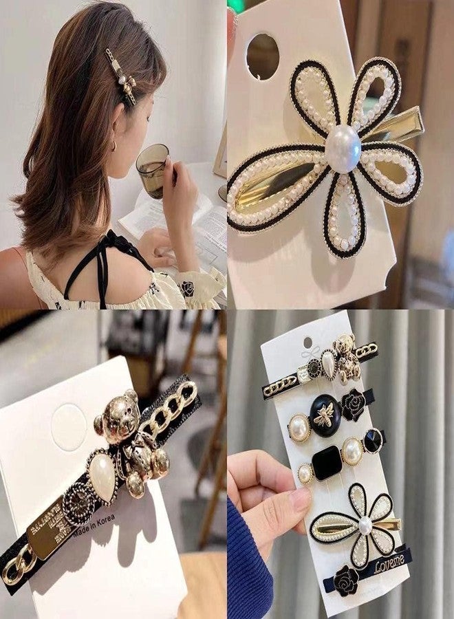 BSITFOW 5 Pcs Black Bear Rose Pearls and Rhinestone Hair Clips, Bsitfow Handmade Hair Barrettes, Alligator bobby pins, Glitter Crystal Hairpin, Elegant Gold Hair Accessories, Gifts for Women Girls - Image 3