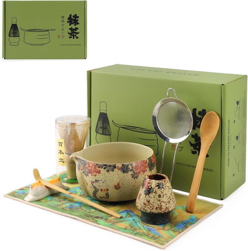 TOPSKY 8pcs Matcha tea set Japanese, Matcha Whisk Set, Matcha Bowl and Bamboo Whisk set, Tea Ceremony Set for Matcha Making,Gift for Matcha Lovers (Kitten style) - Image 1