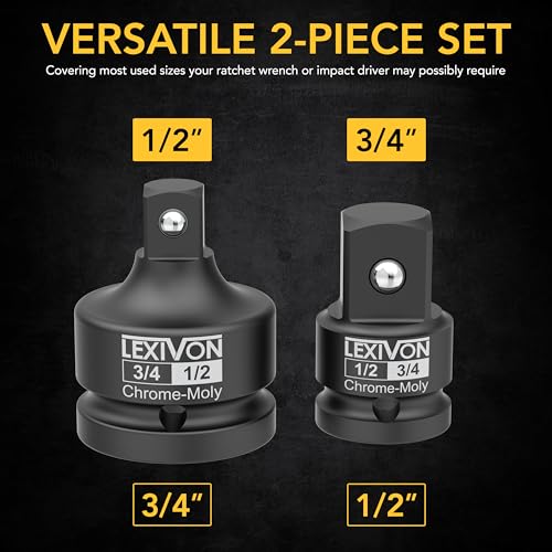 LEXIVON 12 34 Impact Socket Adapter 2Piece Set 12 34 Reducer and Increaser ChromeMoly Steel Fully Impact Rated LX403 - Image 3
