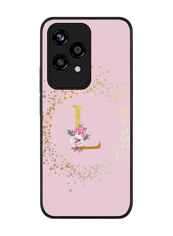 Stylizedd Rugged Black edge case for Honor 200 Lite, Slim fit Case Flexible Cover - Custom Monogram Initial Letter Floral Pattern Alphabet - L (Pink ) - Image 1