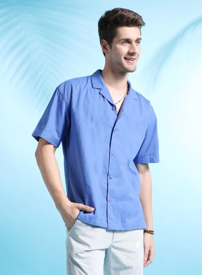شركة المرآب الهندية Men Relaxed Fit Solid Half Sleeves Cuban Collar Resort Wear Shirt