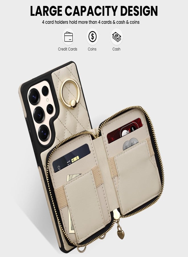 Keallce Case for Samsung Galaxy S25 Ultra 6.9'' Wallet Case,Crossbody Zipper Galaxy S25 Ultra Purse Wrist Strap Lanyard Handbag,RFID Blocking Card Slots,Flip Leather Cover for Samsung S25 Ultra,Beige - Image 2