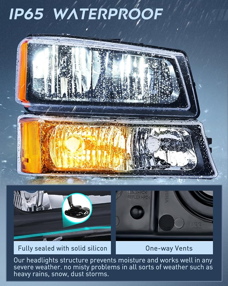Nilight Headlight Assembly for 2003 2004 2005 2006 Chevy Silverado Avalanche 1500 1500HD 2500 2500HD 3500 Chevrolet Pickup Replacement Headlamp Housing Bumper Lamp Set - Image 4