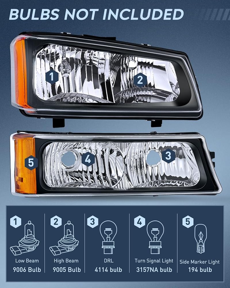Nilight Headlight Assembly for 2003 2004 2005 2006 Chevy Silverado Avalanche 1500 1500HD 2500 2500HD 3500 Chevrolet Pickup Replacement Headlamp Housing Bumper Lamp Set - Image 2