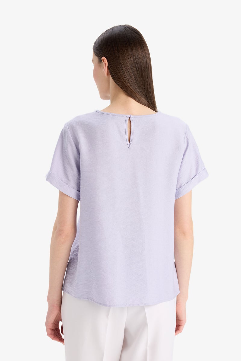 DeFacto Woman Regular Fit Round Collar Short Sleeve Blouse  - Image 2