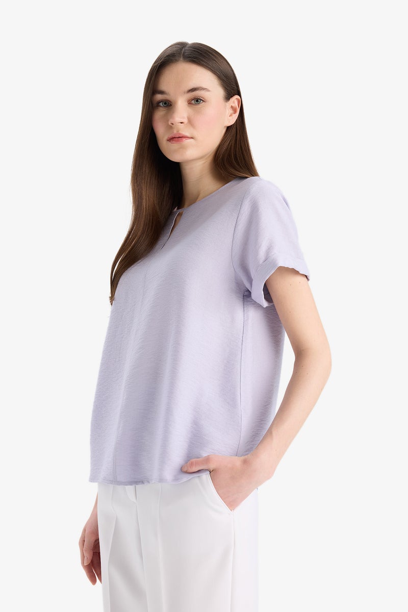 DeFacto Woman Regular Fit Round Collar Short Sleeve Blouse  - Image 4