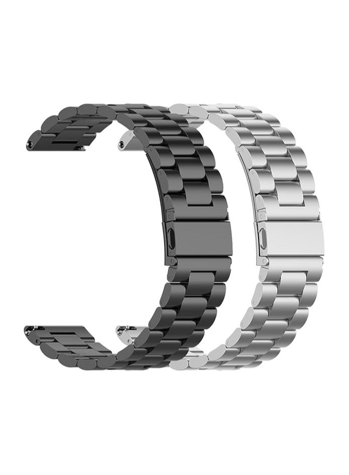 2 Pack of Metal Watch Band Compatible with Huawei Watch 4 Pro/GT Runner/GT4 22mm/GT3 22mm/GT2 46mm Wrist Strap Compatible with Huawei Watch 3/Watch 3 Pro Bands for Huawei Watch GT2 Pro/GT3 Pro Bracelet (Black & Silver)  - Image 1