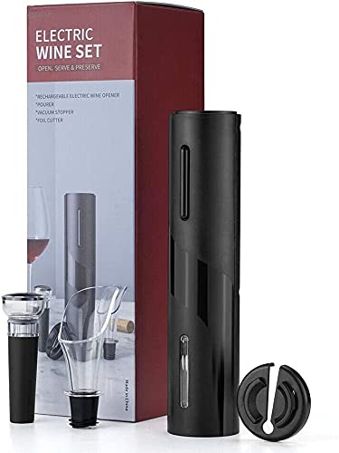Suicune Suicune Electric Wine Opener Makes Opening Bottles Fast Foolproof and Fun Black 4Piece Corkscrew Set Comes with A Foil Cutter Pourer and Vacuum Stopper  - Image 1