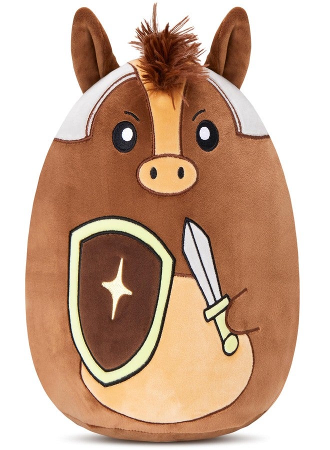 Glow Guards 13 Inch Horse Plush Pillow, Cute Knight Horse Stuffed Animal Holding Shield & Sword, Soft Plush Toy Birthday Gift for Boys Girls Kids - Image 1