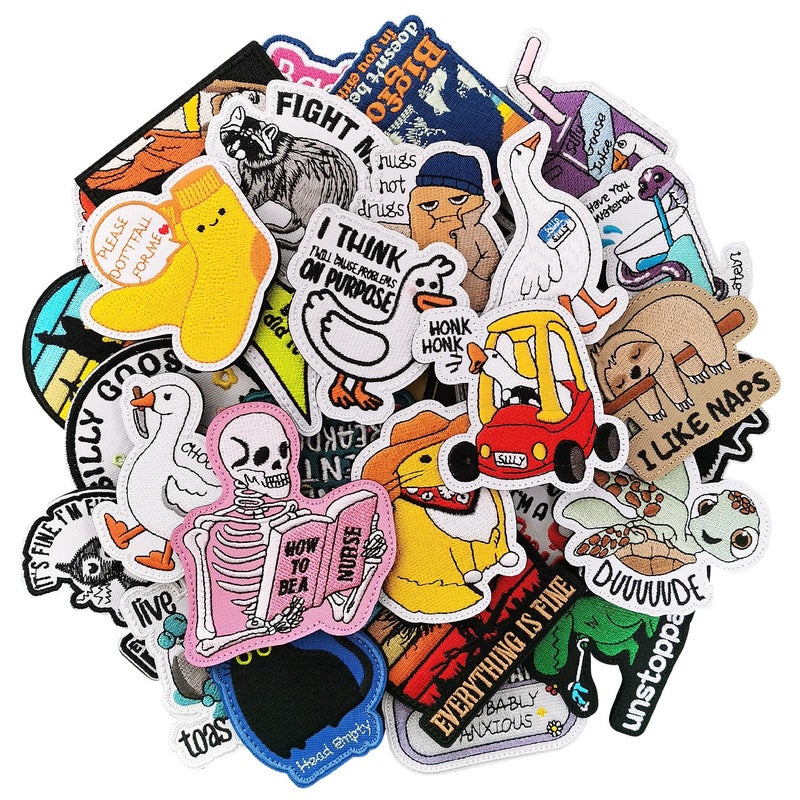 Butie Butie 20 Pieces Random Funny Patches with Hook and Loop Embroidered Funny Meme Morale Patch for Backpack Vest Hat Clothes 