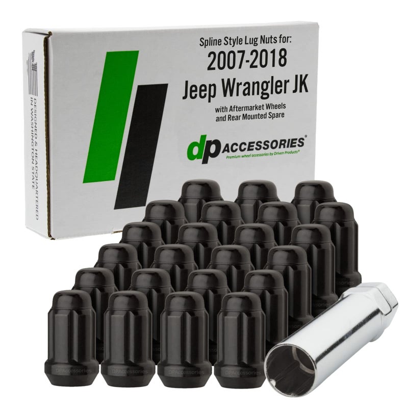 صواميل العجلات DPAccessories متوافقة مع جيب رانجلر JK 2007-2018 أسلوب سبلين الأسود عجلات الألمنيوم فقط مجموعة من 23 صمولة عجلة 1 أداة DWRA2ABK023
