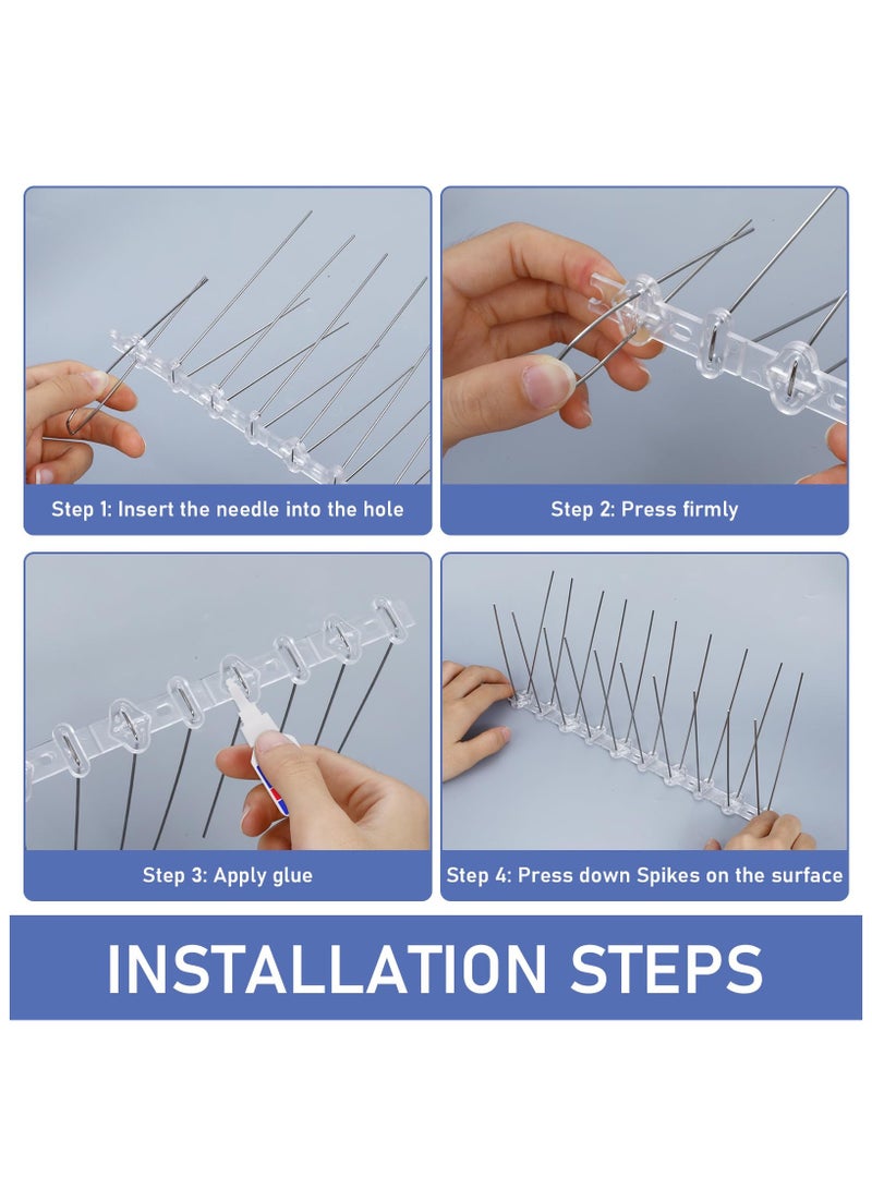 4 Pack Bird Spikes 3.3 Feet Pigeon Spikes for Outside Stainless Steel Bird Deterrent Spikes Keep Birds Away, Bird Repellent Spikes for Small Bird Cat Squirrel, for Fence Roof and Wall