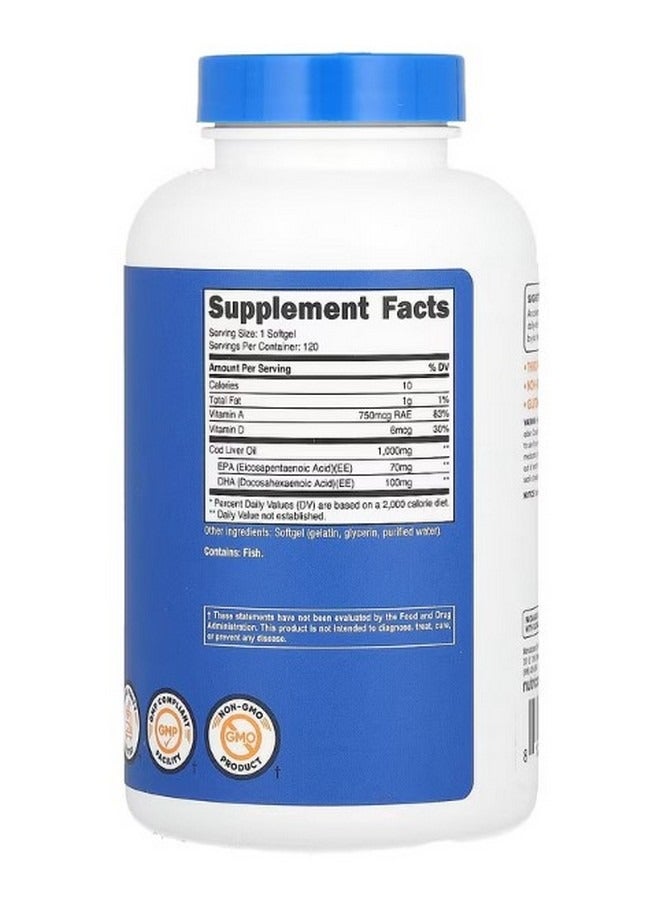 Nutricost Cod Liver Oil 1000 mg 120 Softgels - Image 2