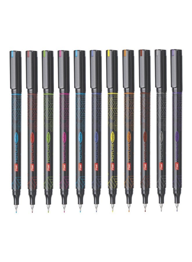 Flair Hotline Fineliner Metal Tip Pen Tip Size 0.7 To 1 Mm Comfortable Grip Fineliner Pens Set For Mandala Sketching Doodling Journal And Outline 10 Shades.Multicolor - Image 1