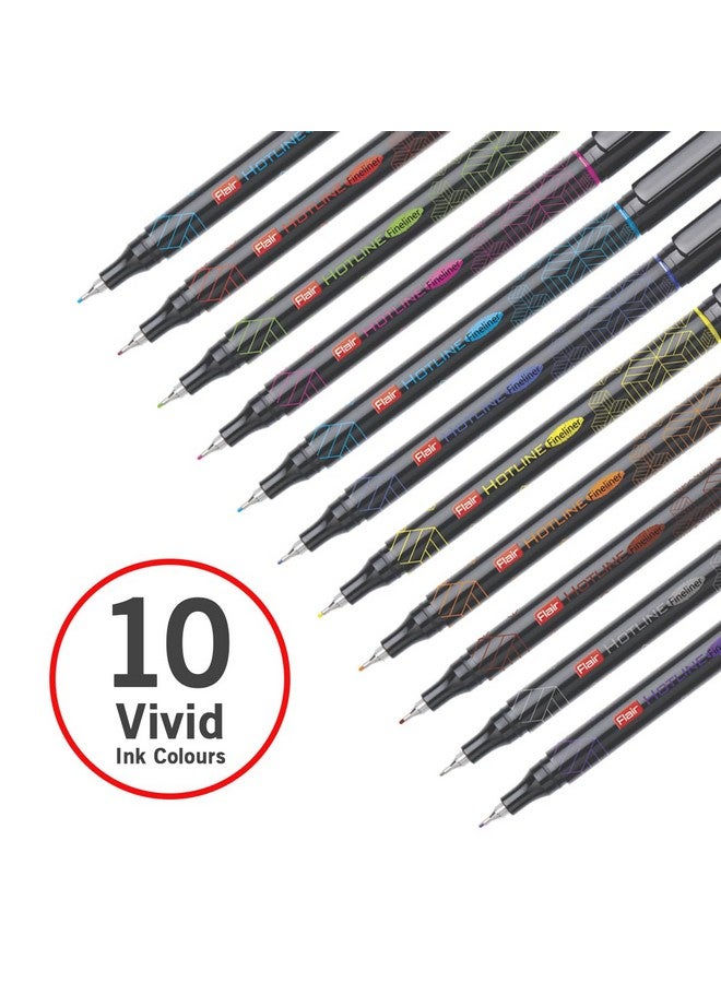 Flair Hotline Fineliner Metal Tip Pen Tip Size 0.7 To 1 Mm Comfortable Grip Fineliner Pens Set For Mandala Sketching Doodling Journal And Outline 10 Shades.Multicolor - Image 4