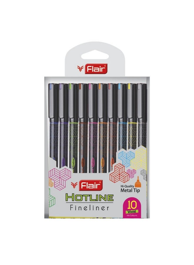 Flair Hotline Fineliner Metal Tip Pen Tip Size 0.7 To 1 Mm Comfortable Grip Fineliner Pens Set For Mandala Sketching Doodling Journal And Outline 10 Shades.Multicolor - Image 2