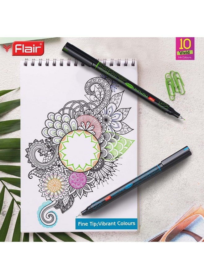Flair Hotline Fineliner Metal Tip Pen Tip Size 0.7 To 1 Mm Comfortable Grip Fineliner Pens Set For Mandala Sketching Doodling Journal And Outline 10 Shades.Multicolor - Image 5