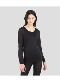 Terramar Terramar Women's 100% Silk Thermasilk Pointelle Scoop Shirt Baselayer Medium Black  - Image 2