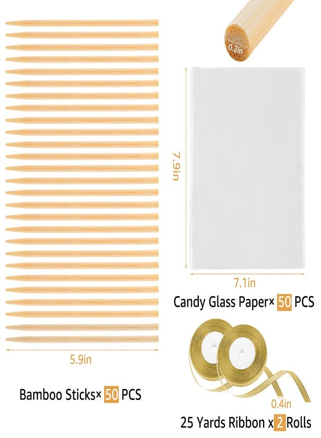 MGWOTH Candy Apple Bags and Sticks Set of 50, Caramel Apple Wrapping Kit with Bamboo Skewer for Rice Krispie Treat, Fruit Pop Golden Glitter Ribbon Wrapper for Party Birthday Wedding Christmas Dessert - Image 3
