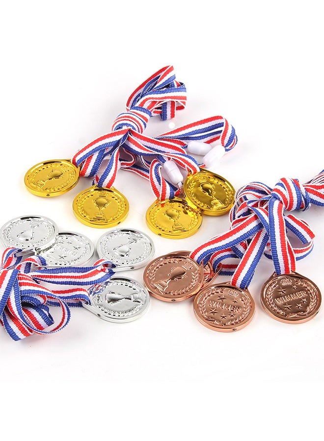 12 قطعة من الميداليات للفائزين، ميداليات بلاستيكية ذهبية وفضية وبرونزية للأطفال لمكافآت الرياضة، مسابقات الألعاب، عروض المواهب، مسابقات الإملاء، الحفلات الجمبازية، والديكورات - Image 1