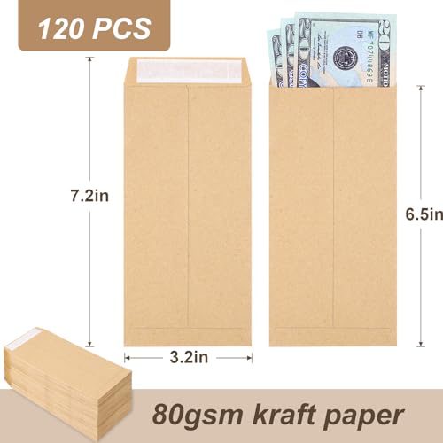 Joyberg 120 PCS Money Envelopes for Cash Kraft Paper, 6.5”x3.2” Small Cash Envelopes for Self-Adhesive, Money Saving Challenge Coin Envelopes for Coin, Check, Budget, Small Item Organizer - Image 2