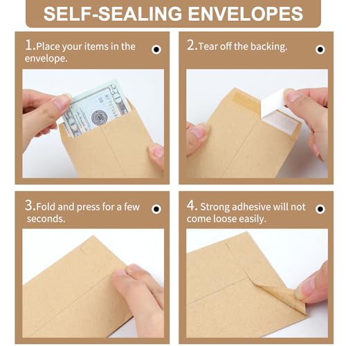 Joyberg 120 PCS Money Envelopes for Cash Kraft Paper, 6.5”x3.2” Small Cash Envelopes for Self-Adhesive, Money Saving Challenge Coin Envelopes for Coin, Check, Budget, Small Item Organizer - Image 3
