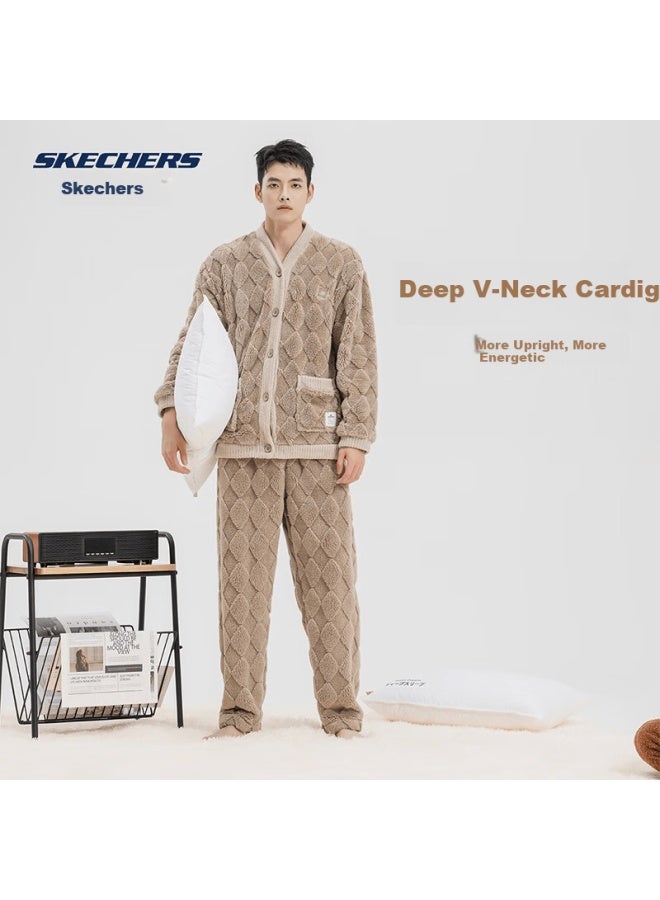 Skechers Men's Autumn Winter Long Sleeve Cardigan Pajama Set Soft Comfortable Homewear Suitable For Outdoor Wear - Image 2