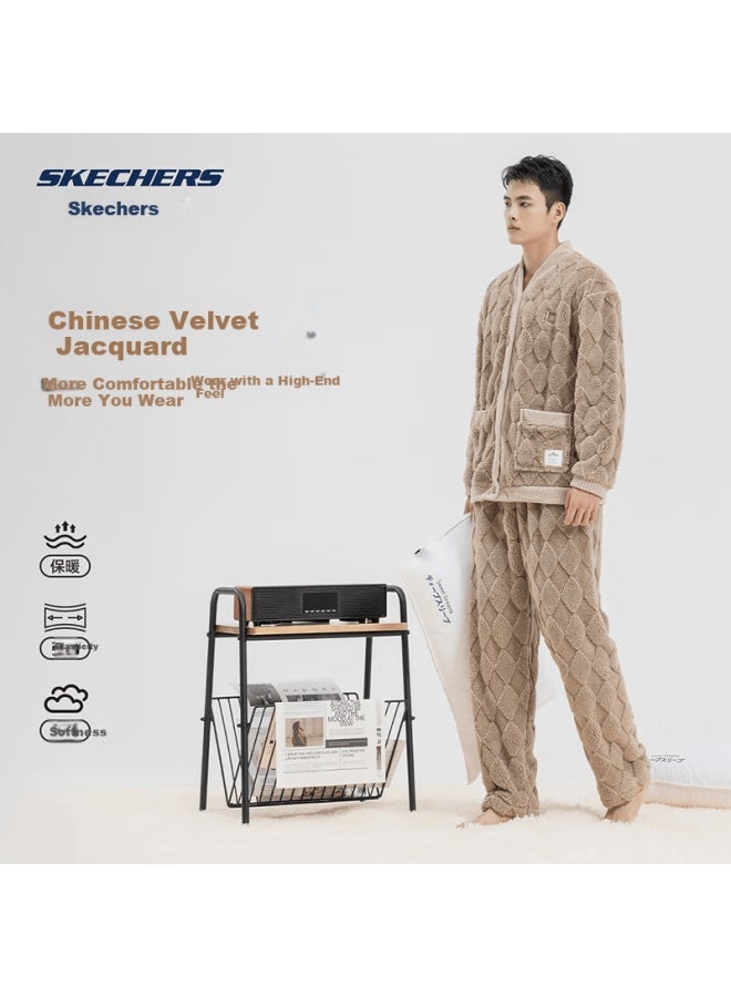 Skechers Men's Autumn Winter Long Sleeve Cardigan Pajama Set Soft Comfortable Homewear Suitable For Outdoor Wear - Image 1