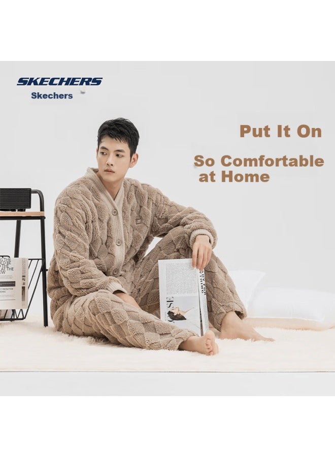Skechers Men's Autumn Winter Long Sleeve Cardigan Pajama Set Soft Comfortable Homewear Suitable For Outdoor Wear - Image 3
