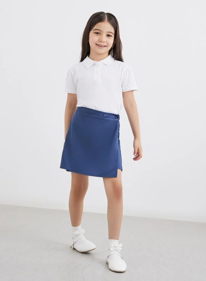 Styli Styli Girls Navy Blue Plain Skorts with Button Detail