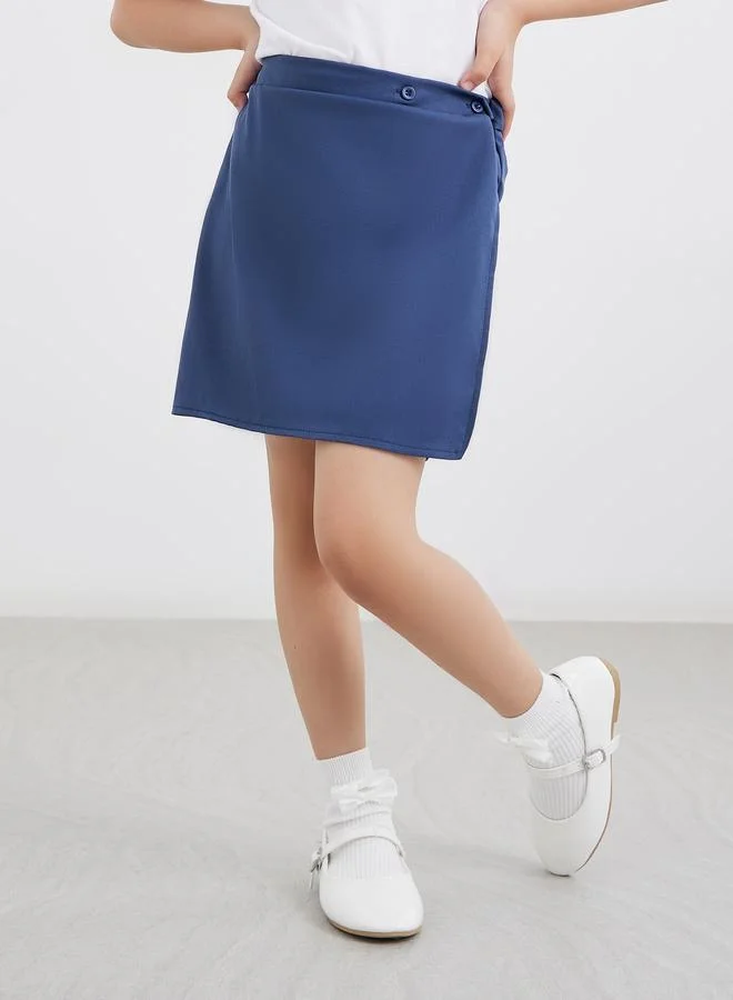Styli Styli Girls Navy Blue Plain Skorts with Button Detail