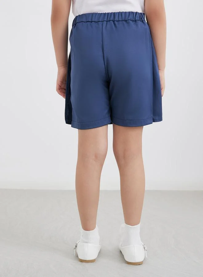 Styli Styli Girls School Uniform Navy Blue Plain Skorts with Button Detail