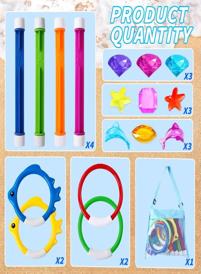 YUJUN 18PCS Pool Diving Swimming Toys, Summer Underwater Game Toys with Pool Fishes Dive Sticks Rings Gems Storage Bag for Kids Swim Birthday Party Favors - Image 2