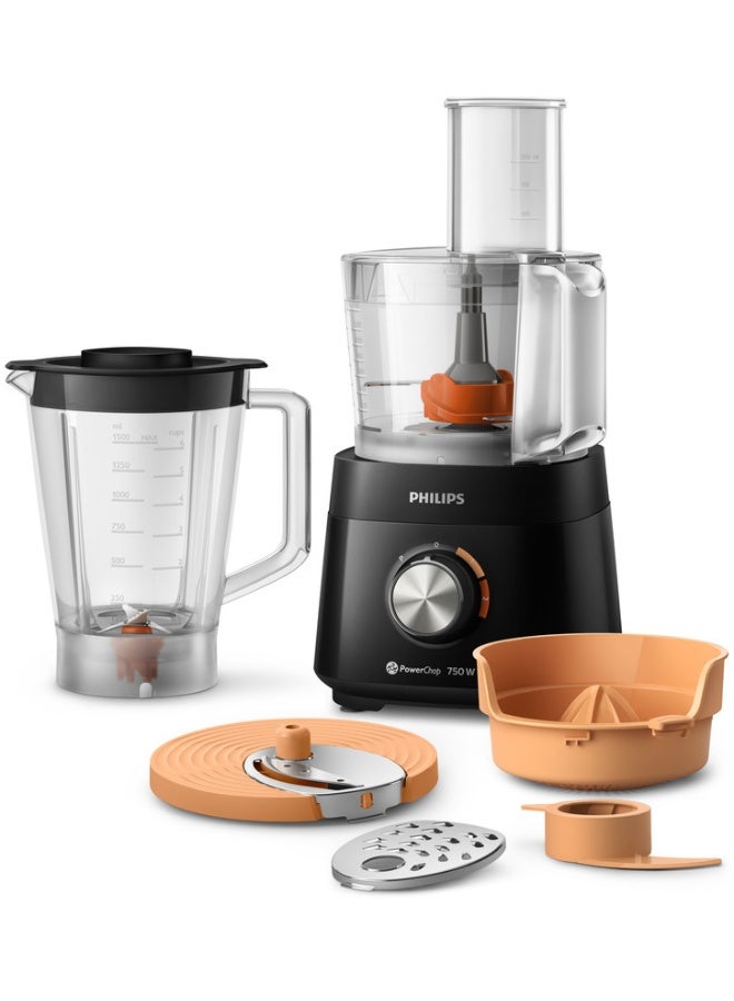 Philips Food Processor 5000 Series - 2 Speeds, 6 Accessories including 1.5L Bowl & 1.5L Blender Jar, 1.5 L 750 W HR7302/90 Black