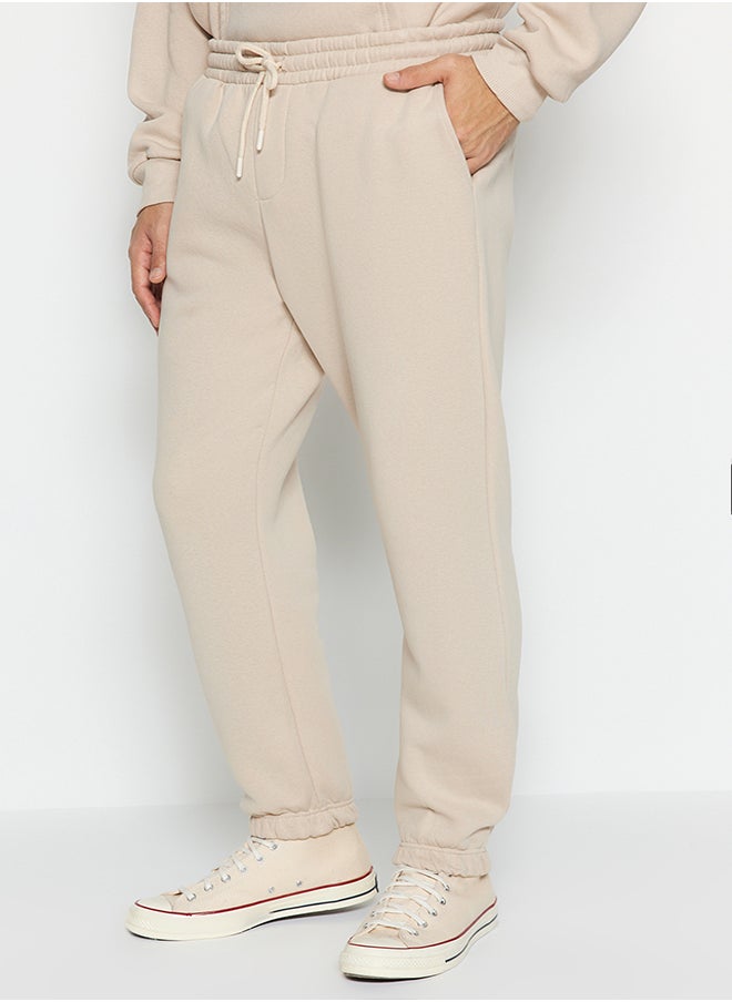 trendyol Stone Oversize/Wide Cut Basic Cotton Tracksuit Set with Elastic Legs and Fleece Inside TMNAW24EM00002  - Image 5