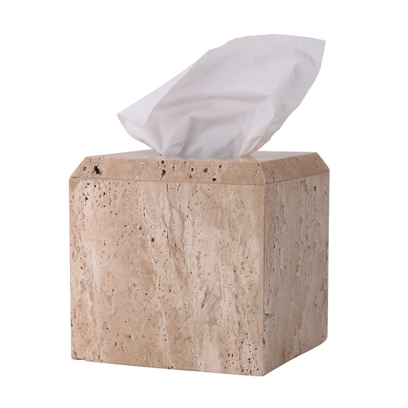 WORHE غطاء صندوق المناديل من WORHE من الحجر الترافرتين الطبيعي الإيطالي، ثقيل الوزن، مربع، لحامل ورق التواليت في الحمام، غرفة المعيشة، غرفة النوم، خزانة، مطبخ، تصميم بسيط، مكتب، ديكور منزلي، بيج TBC145WT