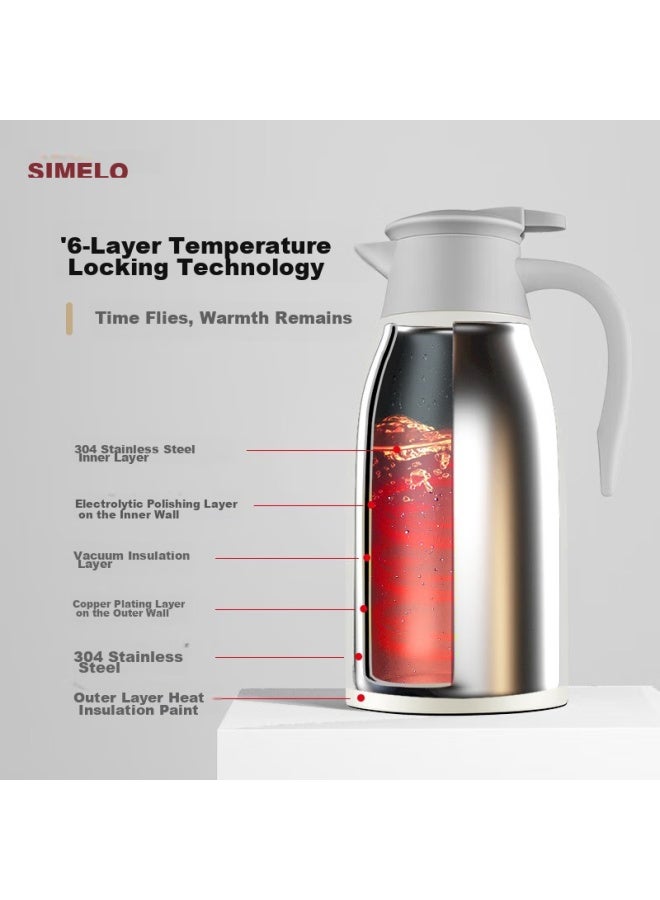 Simelo Kyoto Insulated Bottle, Large Capacity, 304 Stainless Steel, Non-slip Bottom, Warm Water Kettle, Xiaojingang 2.0l, Natural Color - Image 3