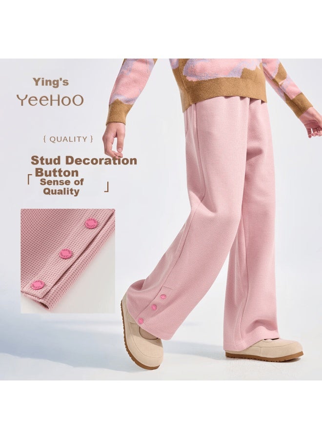 Yeehoo Girls' Sweatpants Children's Pants Big Kids Straight Loose Casual Sports Spring Pink 160 - Image 1