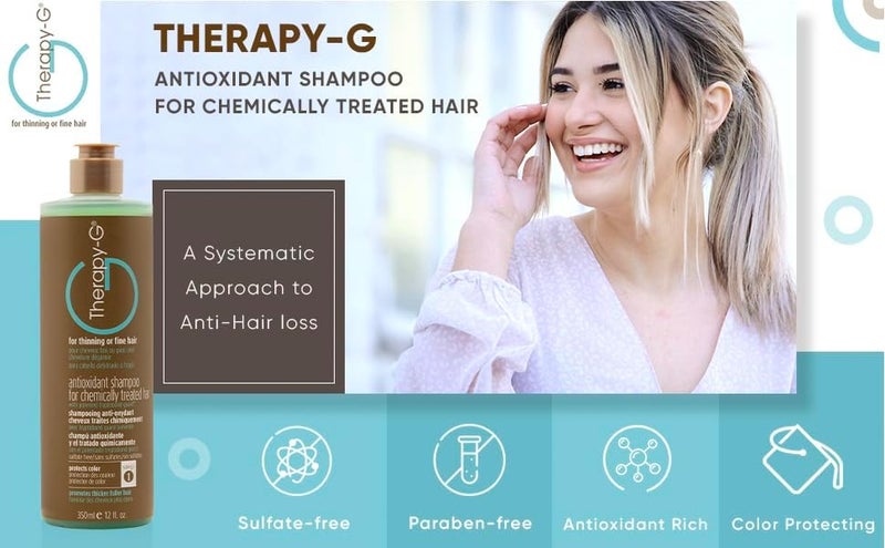 Therapy-G Antioxidant Shampoo For Chemically Treated Hair . For thinning, fine hair and anti hair loss. Hair regrowth and color protector 350ml 12 oz - Image 1