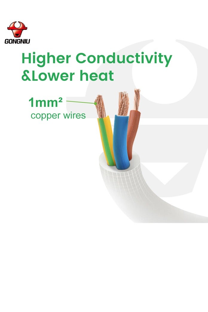 غونغنيو مشترك كهربائي مع 4 مقابس عالمية و4 مفاتيح فردية + 2 منفذ USB – كابل تمديد بطول 3 متر | حماية من الحمل الزائد 13 أمبير، مقاوم للحريق، قفل أمان للأطفال – مثالي للمنزل، المكتب، والسفر - Image 5