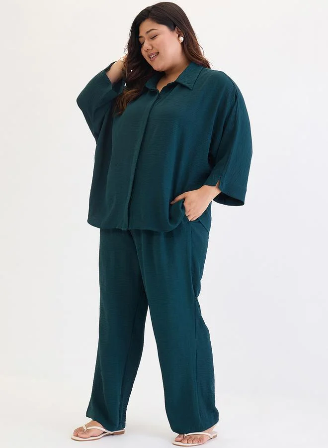 Femmella Plus Size Relaxed Fit Shirt and Trousers Co-Ords