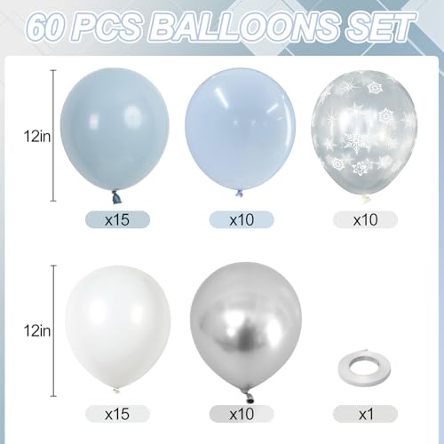 Froova Blue Winter Wonderland Balloons 60 PCS 12 Inch Dusty Light Baby Blue White and Silver Balloon Snowflake Balloons for Boy Baby Shower Winter Christmas Holiday Birthday Party Decorations - Image 5