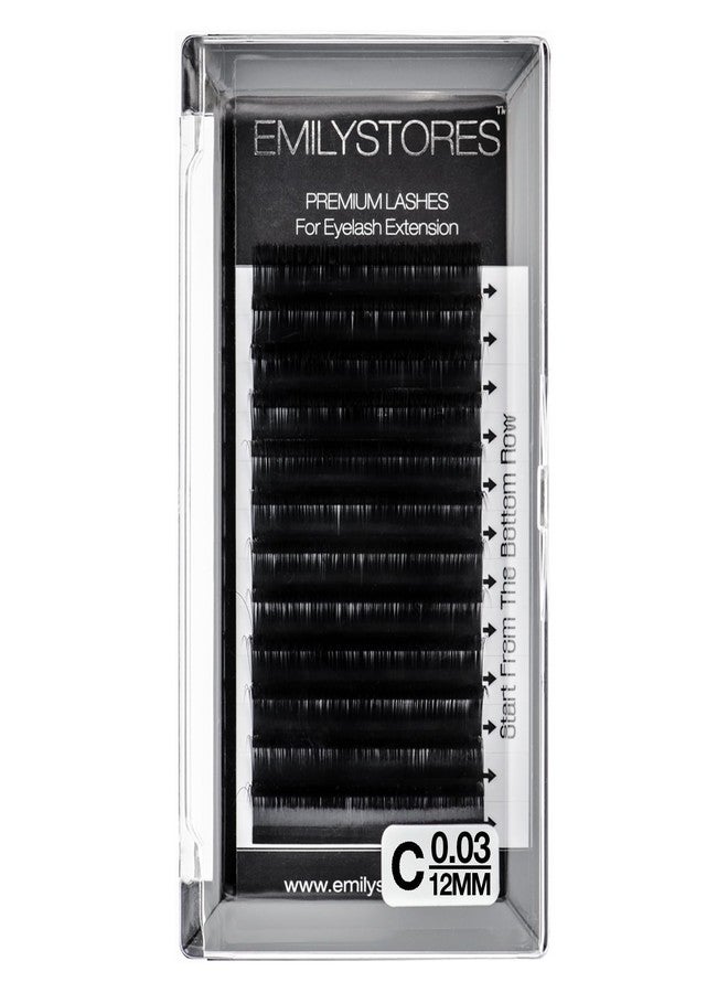 EMILYSTORES 0.03mm Thickness C Curl Eyelash Extension 12MM Fine Soft Light-Weight Volume Individual Lash For Easy Fan Eyelash Extensions (12MM) - Image 1