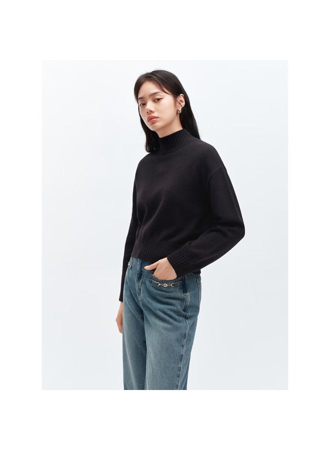 Waxbird Taipingniao Women's Knit Sweater, Semi-turtleneck Knitted Pullover, Soft Winter Sweater, Inner Layer D, Black, M - Image 1
