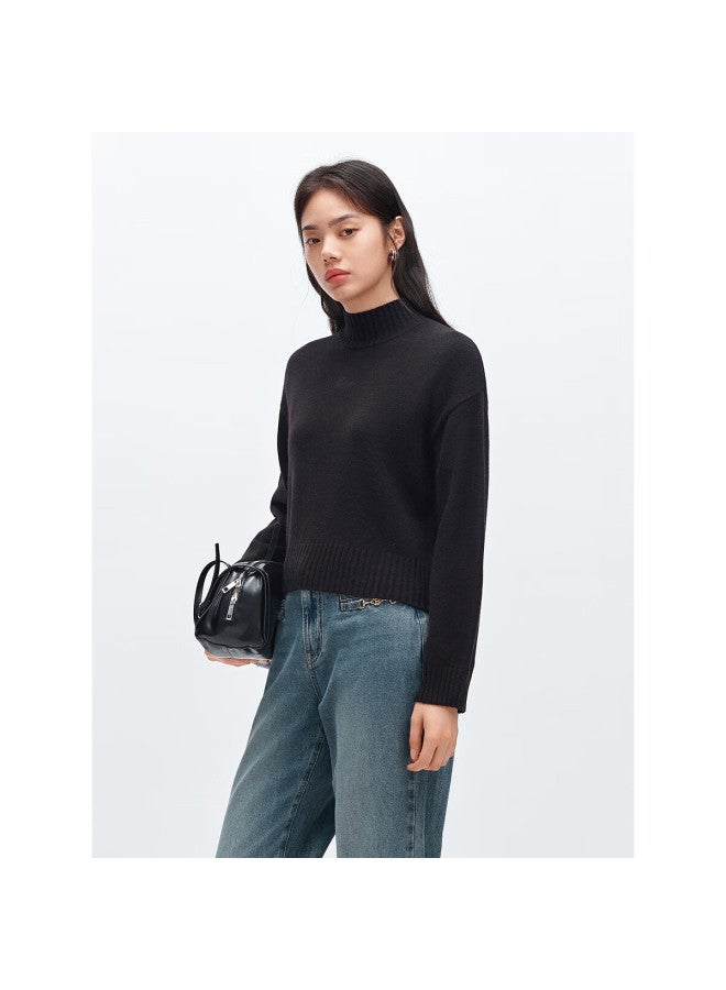 Waxbird Taipingniao Women's Knit Sweater, Semi-turtleneck Knitted Pullover, Soft Winter Sweater, Inner Layer D, Black, M - Image 2