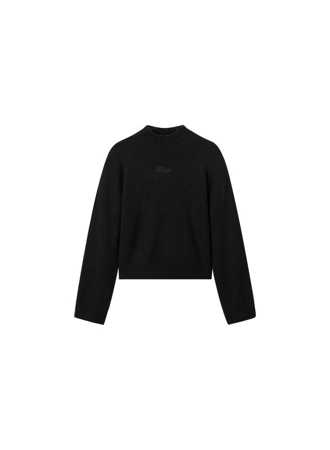 Waxbird Taipingniao Women's Knit Sweater, Semi-turtleneck Knitted Pullover, Soft Winter Sweater, Inner Layer D, Black, M - Image 4