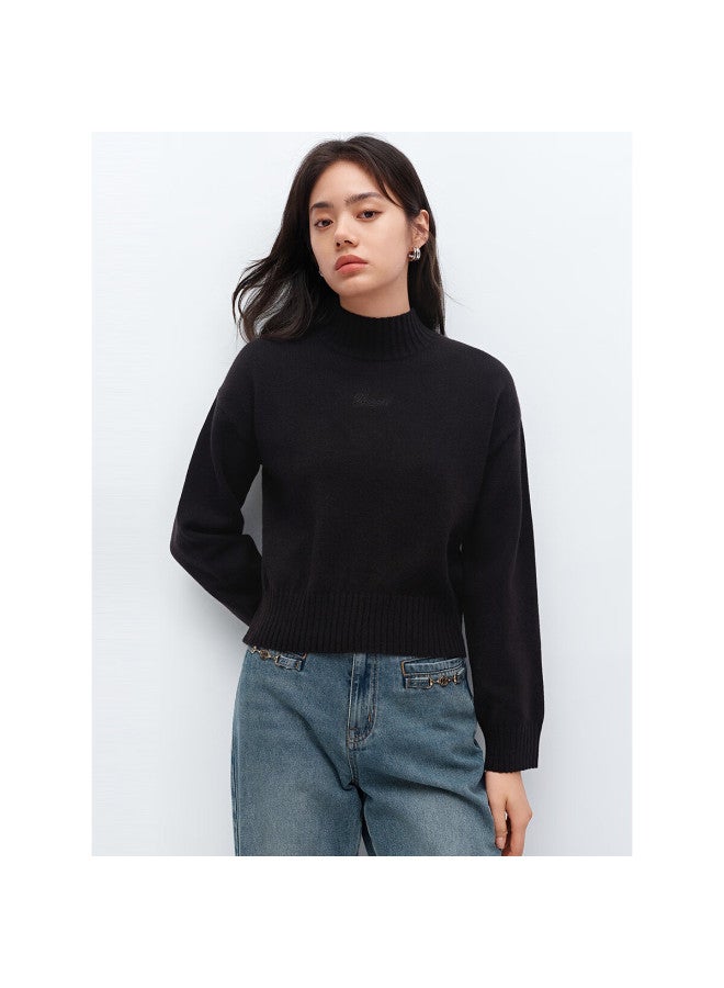 Waxbird Taipingniao Women's Knit Sweater, Semi-turtleneck Knitted Pullover, Soft Winter Sweater, Inner Layer D, Black, M - Image 3