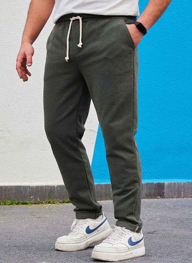 trendyol Khaki Regular/Normal Cut Pique Textured Fabric Double Leg Sweatpants TMNAW25EA00011  - Image 3