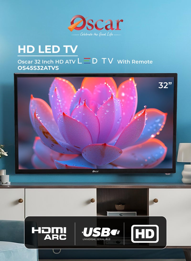 Oscar 32 Inch HD Ready LED TV | ATV Operating System | DLED Display | 1366 x 768 Resolution | 1x AV Input, 2xHDMI, 1xVideo Input, Connectivity | Wall Mount & Remote Included - OS45S32ATVS - Image 2
