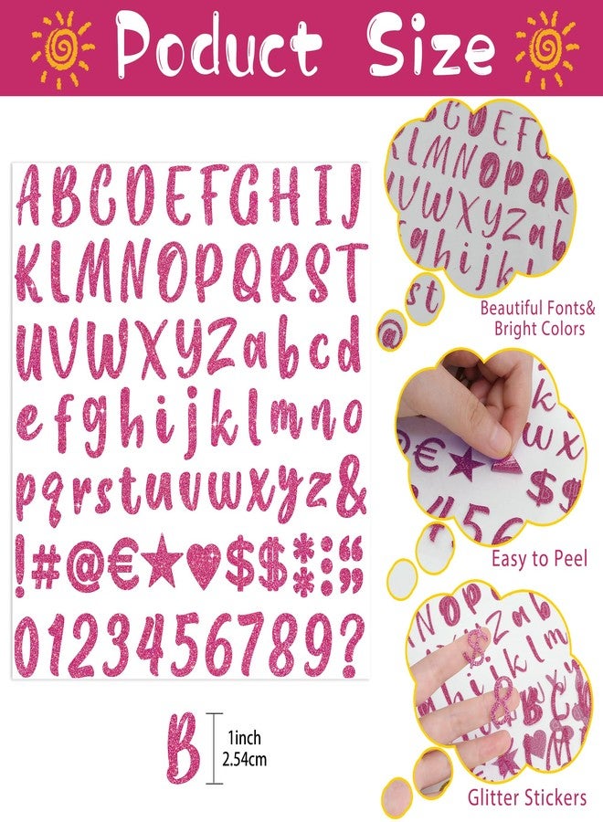 Metsyth 648 Pieces 8 Sheets Letter Stickers Glitter Small Self Adhesive Alphabet Number Vinyl Stick on Letter Stickers for Scrapbooking Mailbox Numbers Crafts Classroom Decor Bulletin Board(Pink,1 Inch) - Image 2